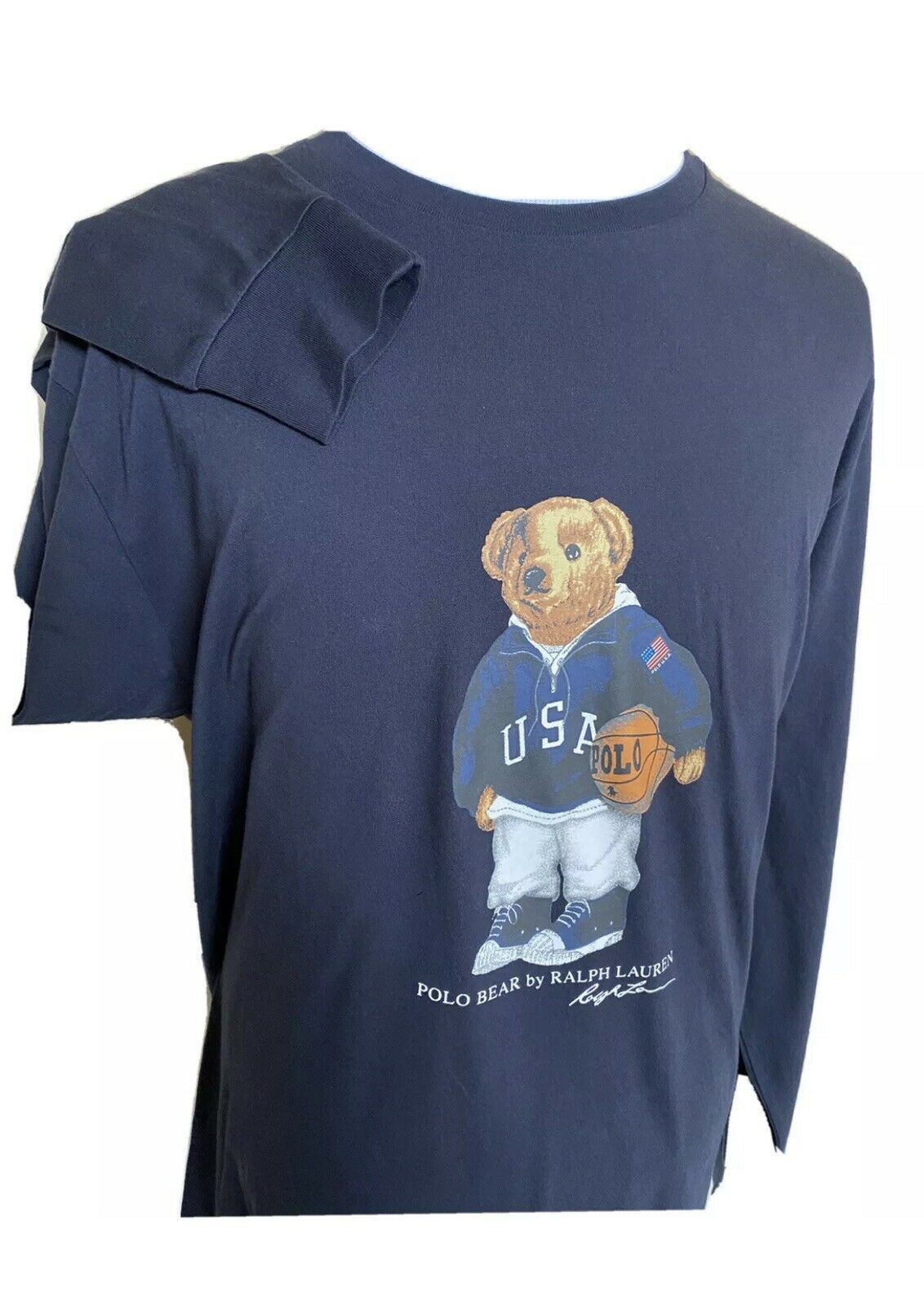 NWT Polo Ralph Lauren Mens Basketball Bear Blue Long Sleeve Shirt 3XBTG