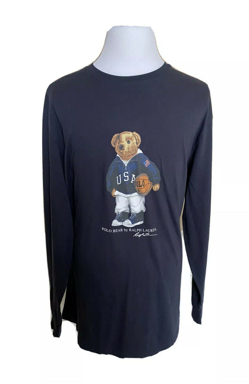 NWT Polo Ralph Lauren Mens Basketball Bear Blue Long Sleeve Shirt 3XBTG