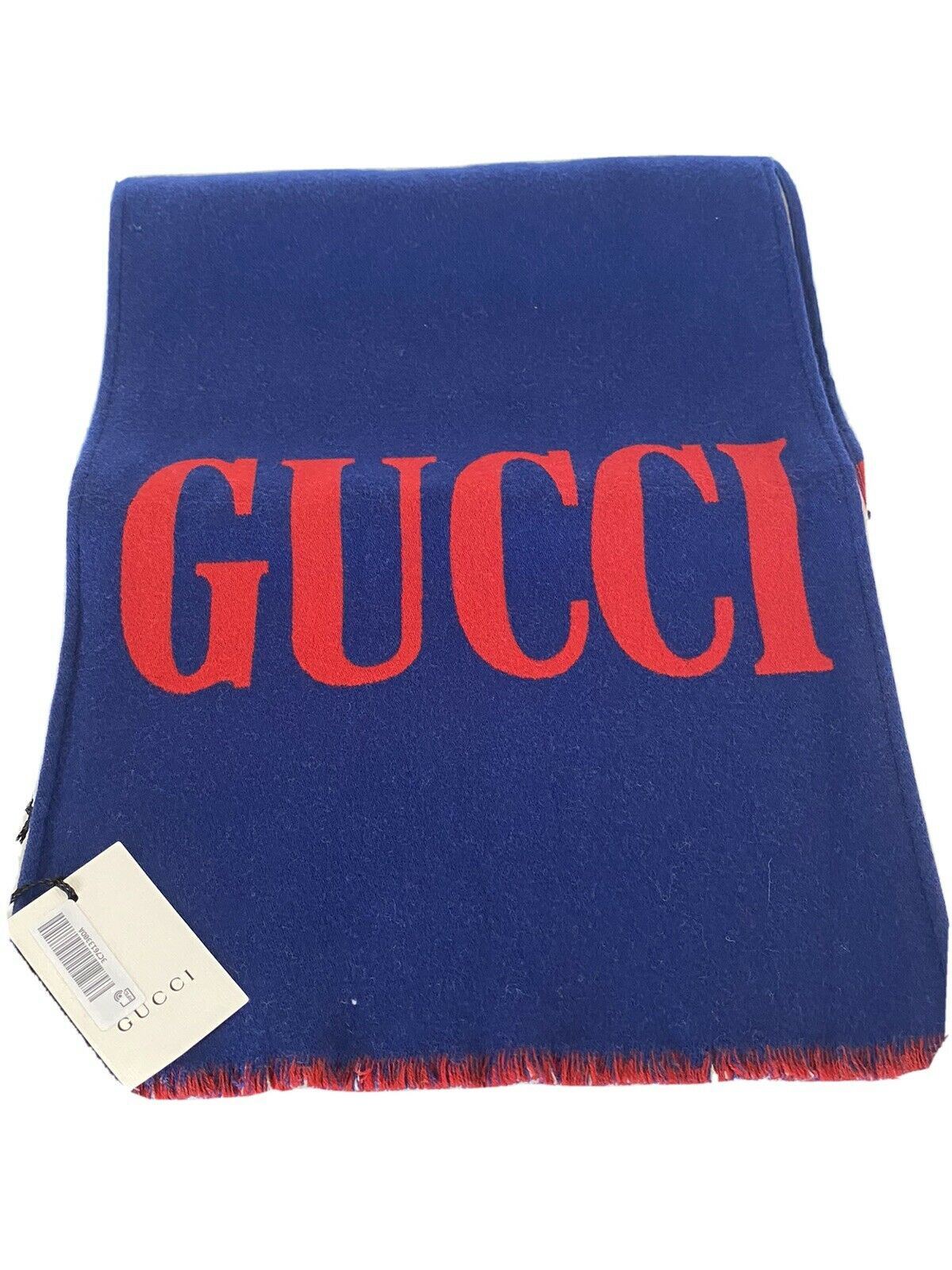 Neu mit Etikett: Gucci Guccium Blauer Woll-/Seidenschal 525559 35x180 Hergestellt in Italien 