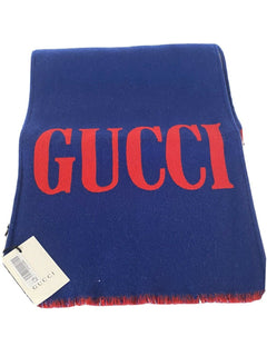 Neu mit Etikett: Gucci Guccium Blauer Woll-/Seidenschal 525559 35x180 Hergestellt in Italien 
