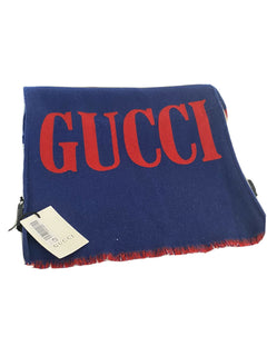 Neu mit Etikett: Gucci Guccium Blauer Woll-/Seidenschal 525559 35x180 Hergestellt in Italien 