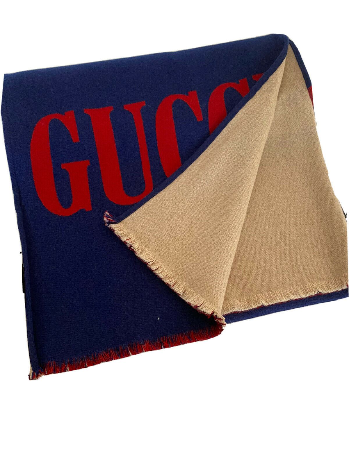 NWT Gucci Guccium Blue Wool/Silk Scarf 525559 35x180 Made in Italy