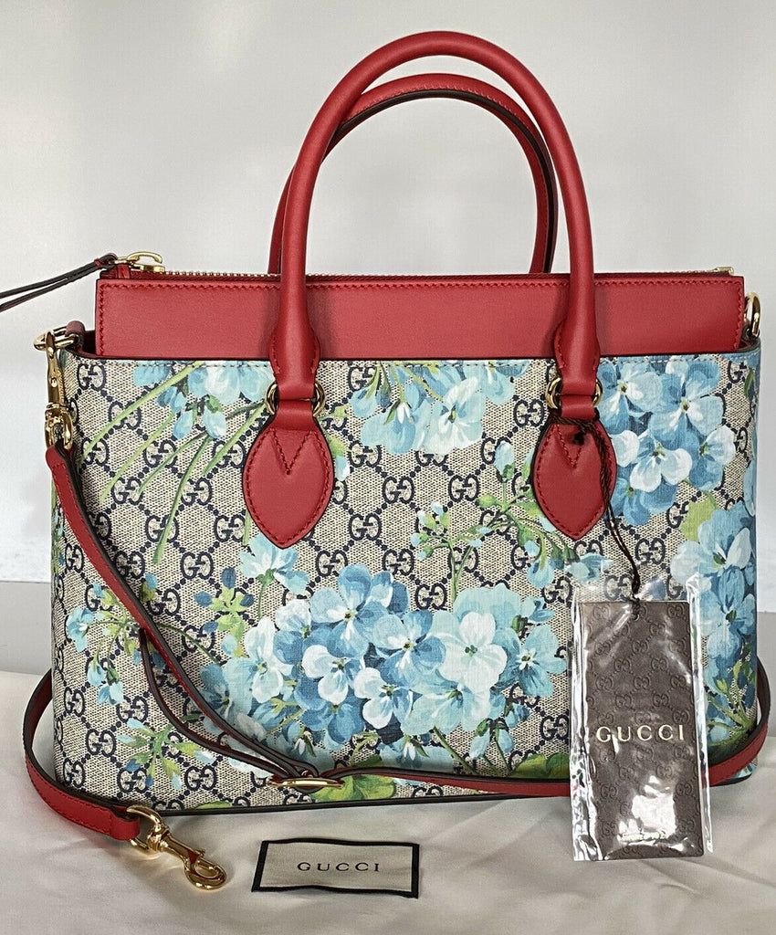 Gucci GG Supreme Blossom Rot/Blaue Leder-Einkaufstasche Italien