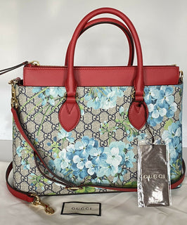 Gucci GG Supreme Blossom Rot/Blaue Leder-Einkaufstasche Italien