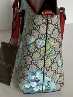 Gucci GG Supreme Blossom Rot/Blaue Leder-Einkaufstasche Italien