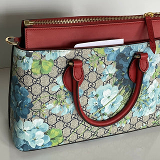 Gucci GG Supreme Blossom Rot/Blaue Leder-Einkaufstasche Italien