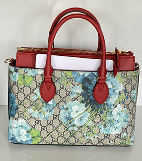 Gucci GG Supreme Blossom Rot/Blaue Leder-Einkaufstasche Italien