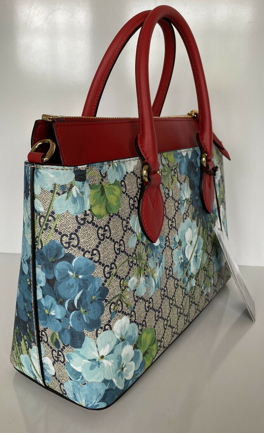 Gucci GG Supreme Blossom Red/Blue Leather Tote Bag Italy