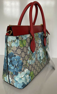 Gucci GG Supreme Blossom Rot/Blaue Leder-Einkaufstasche Italien
