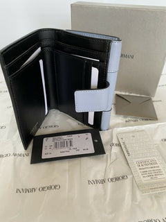 NIB 645 $ Giorgio Armani Damenbrieftasche aus blauem Leder Y1H277 Italien 