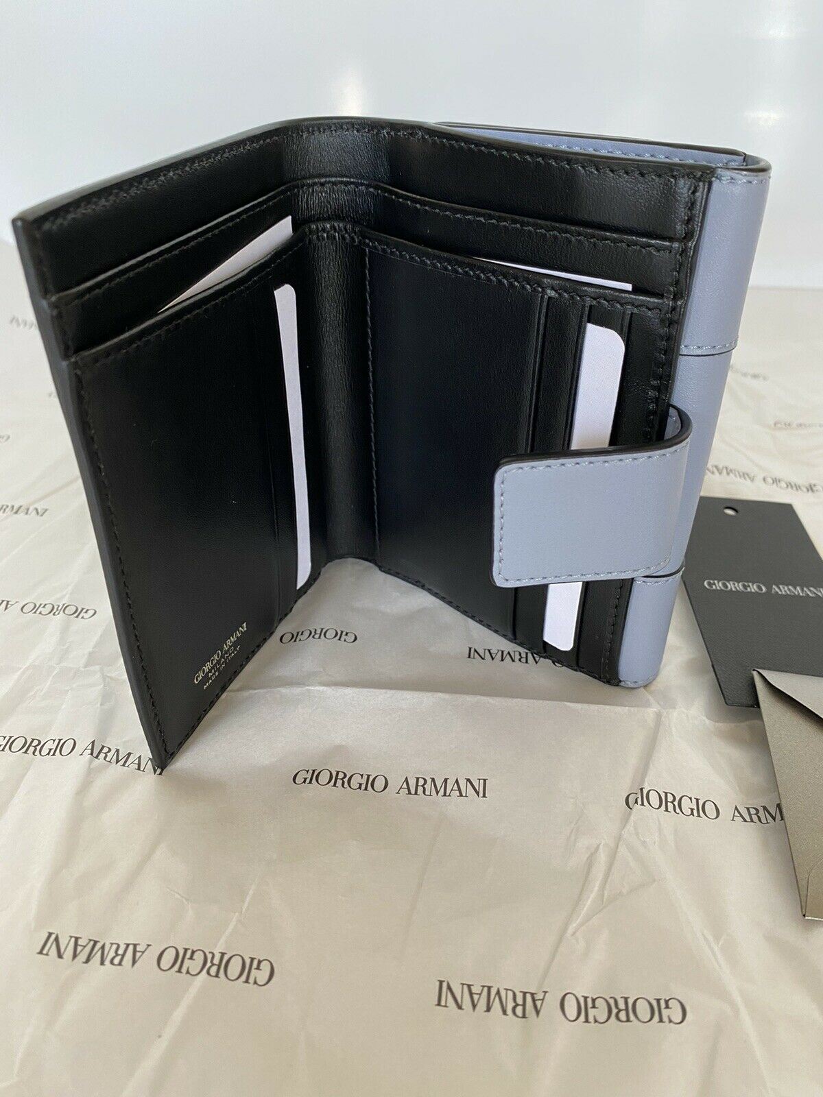 NIB $645 Giorgio Armani Blue Leather Women's Wallet Y1H277 Italy