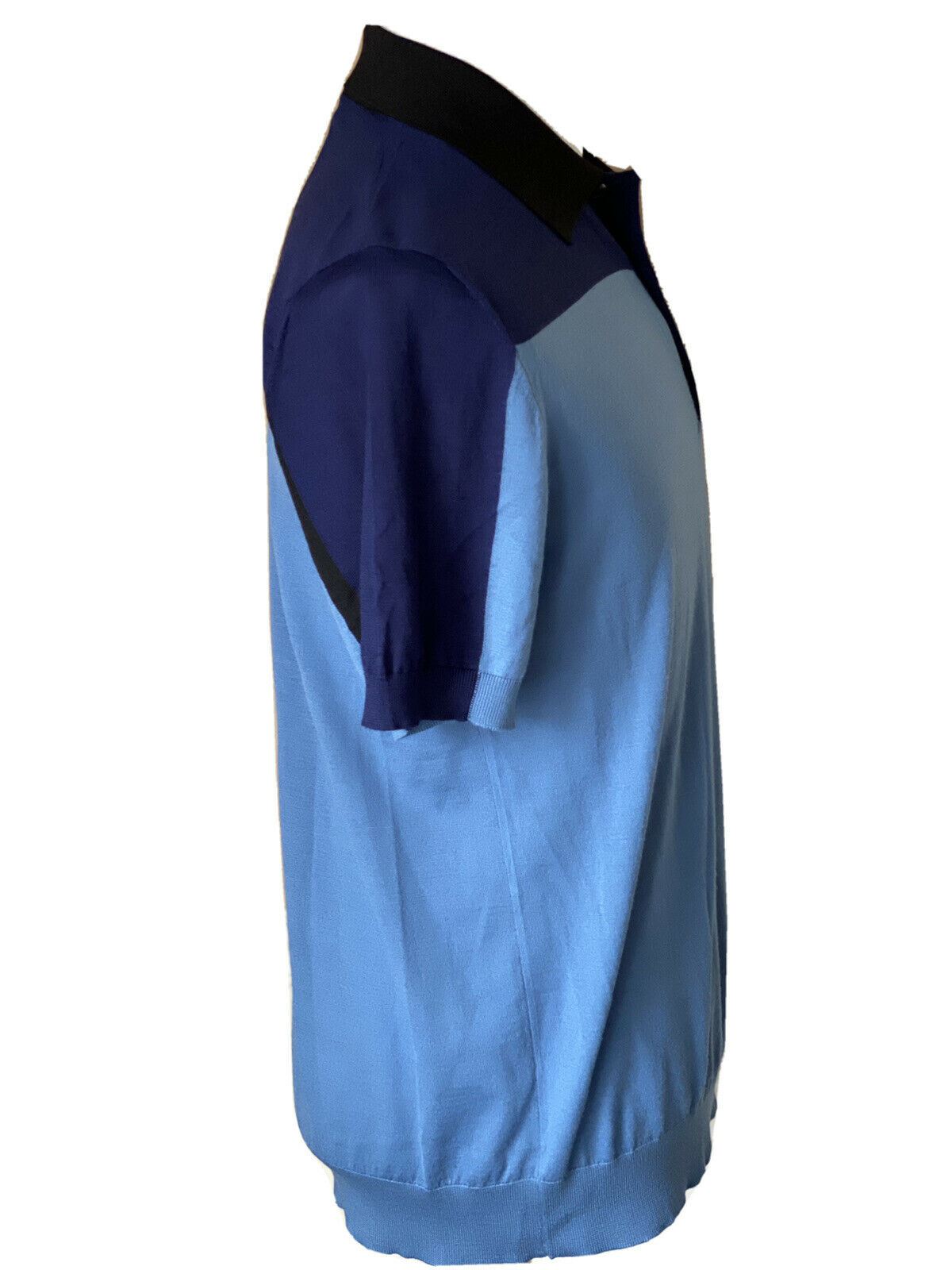 СЗТ $980 Prada шерстяная синяя рубашка-поло с коротким рукавом UMA950 Сделано в Италии