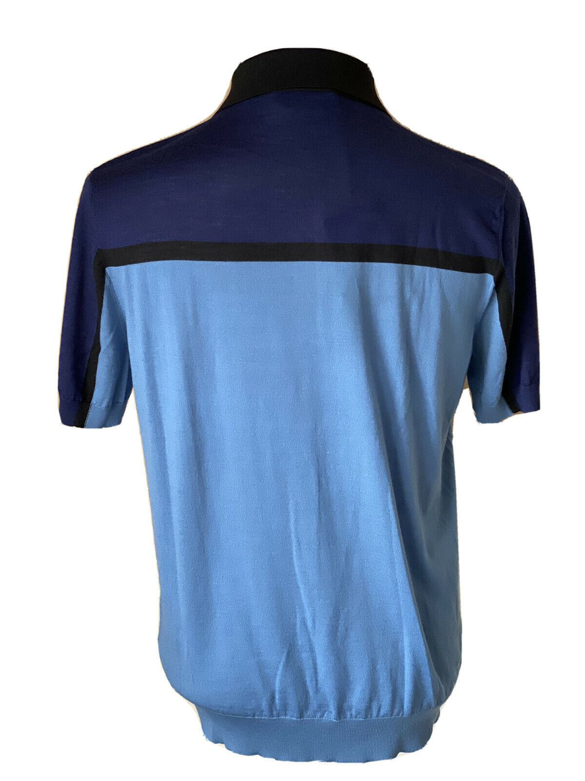 Neu mit Etikett: 980 $ Prada Kurzarm-Poloshirt aus Wolle in Blau UMA950 Hergestellt in Italien