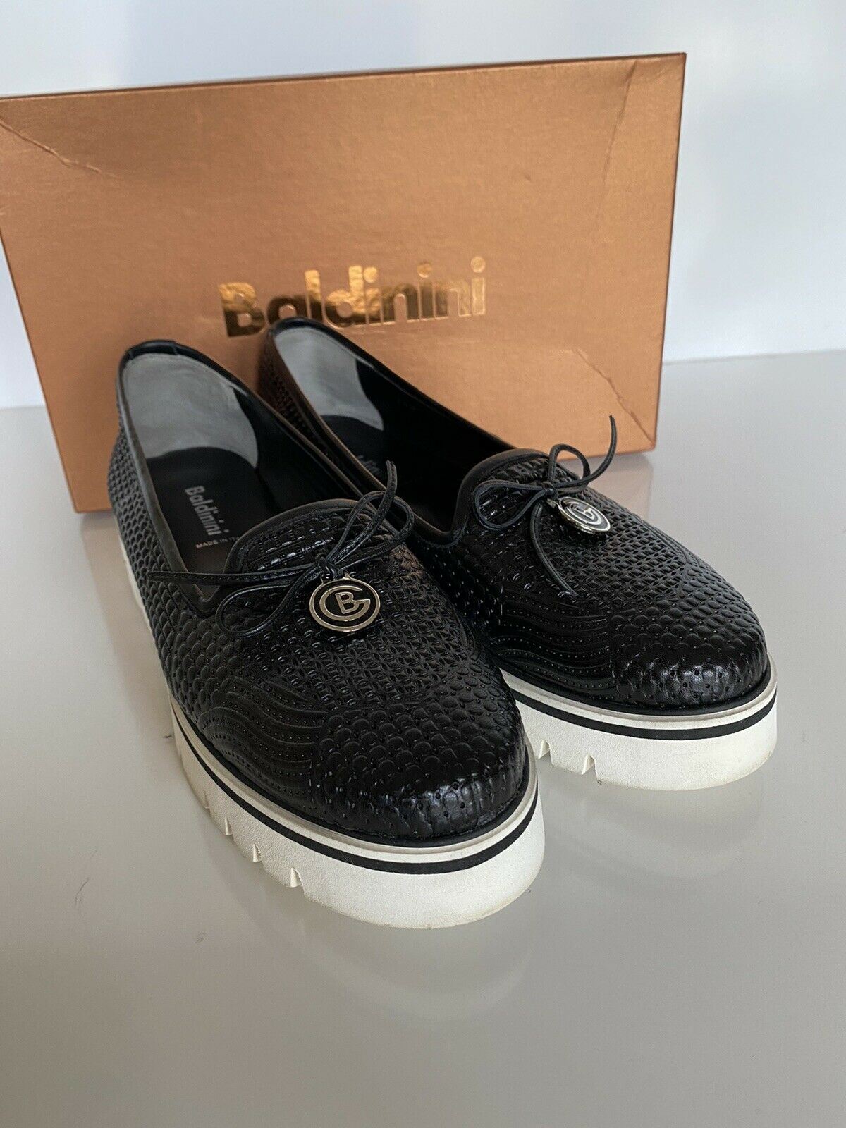 Baldinini Damen-Espadrilles aus schwarzem Leder, 39 Eu, hergestellt in Italien, 799156 