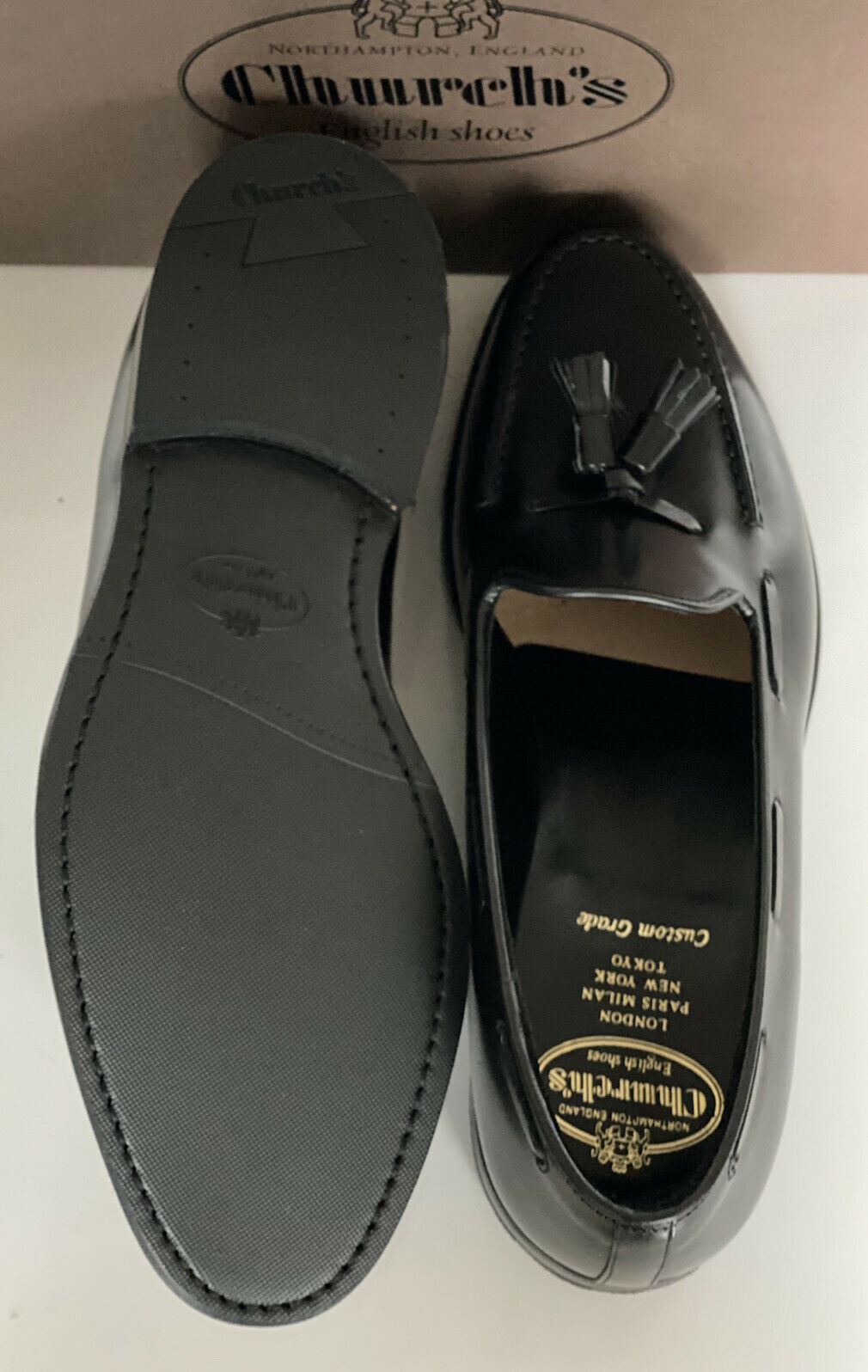 Мужские черные польские кожаные туфли-шиканы NIB Church's 10 США EDC040 Великобритания 