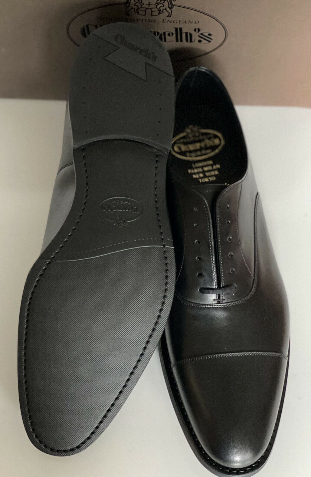 NIB Church's Men's Black Pamington Cap Toe Oxford Leather Shoes 11 US EDC168 UK