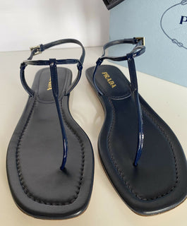 NIB $590 PRADA Women's T-Strap Thong Sandals Blue 8.5 US (38.5 Eu) 1Y558B IT
