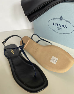 NIB $590 PRADA Women's T-Strap Thong Sandals Blue 8.5 US (38.5 Eu) 1Y558B IT