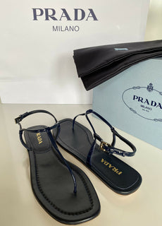 NIB $590 PRADA Women's T-Strap Thong Sandals Blue 8.5 US (38.5 Eu) 1Y558B IT