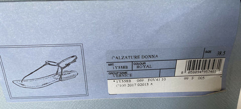 NIB $ 590 PRADA Damen-T-Strap-Tanga-Sandalen Blau 8,5 US (38,5 Eu) 1Y558B IT 