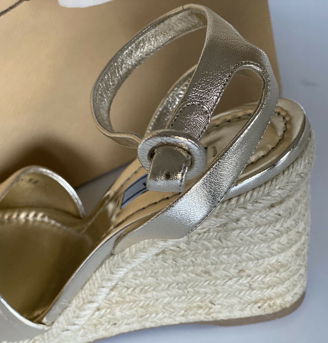 NIB PRADA Milano Women's Espadrille Wedge In Gold Leather Sandals 9.5 US 1XZ668