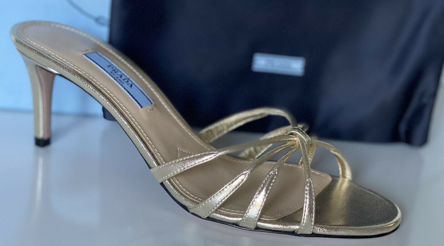 NIB PRADA Women's Stiletto Heel Metallic Gold Leather Sandals 7.5 US 1XX478