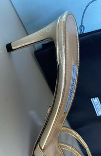 NIB PRADA Damen-Ledersandalen mit Stiletto-Absatz in Metallic-Gold, 7,5 US 1XX478 