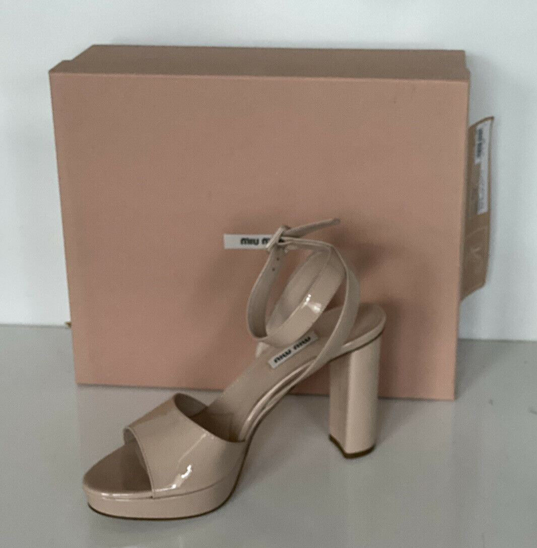 NIB MIU MIU Prada Platform Ankle Strap Patent Leather Tan Sandals 10 US 5XP808