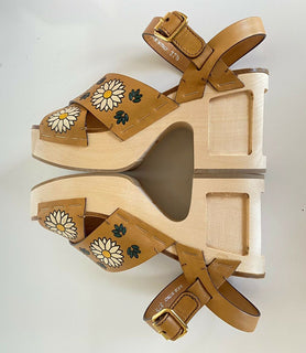 NIB MIU MIU Plateau-Keilsandalen aus Leder mit Blumendruck 7,5 US 5Z115D IT