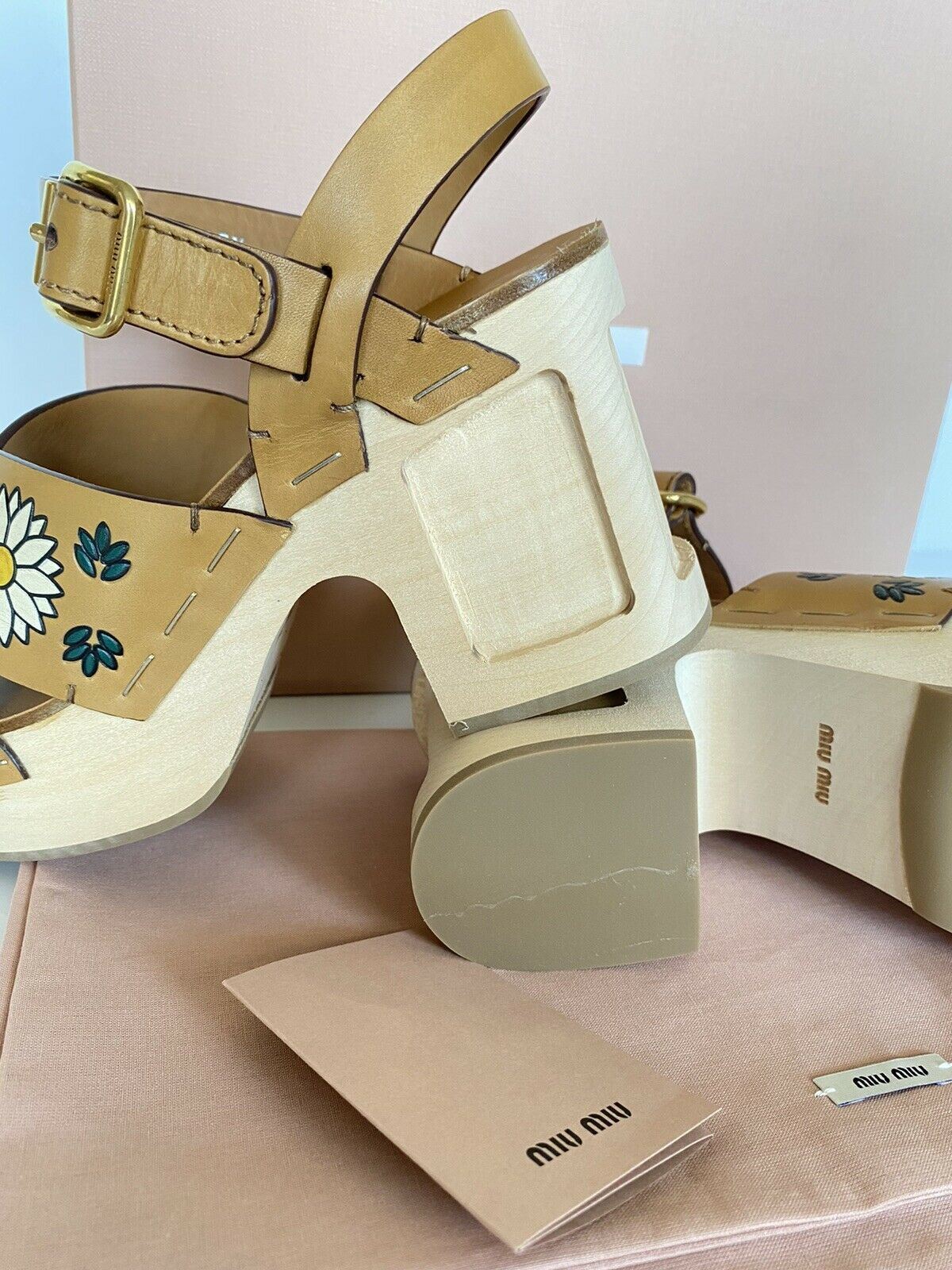 NIB MIU MIU Platform Floral Print Leather Wedge Sandals 7.5 US 5Z115D IT
