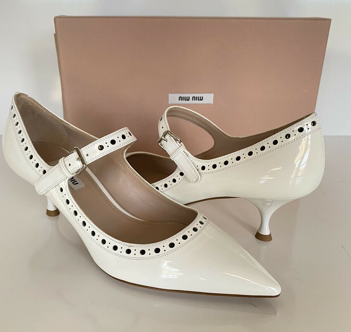 NIB MIU MIU PRADA Women's Patent Leather White Kitten Heel Pumps 8 US 5I868C