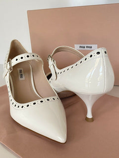 NIB MIU MIU PRADA Damen-Pumps aus weißem Lackleder mit Kitten-Absatz, 8 US 5I868C 