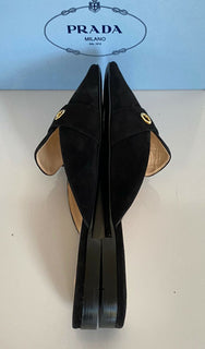 NIB PRADA Damen-Sandalen aus schwarzem Wildleder mit Schnalle, 9 US 1S663L IT 