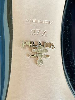 NIB $750 Prada Block Lackleder Schwarze Schuhe 7,5 US 1I983L IT