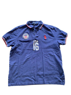 Polo Ralph Lauren USA Flag Custom Fit Polo Shirt L Blue