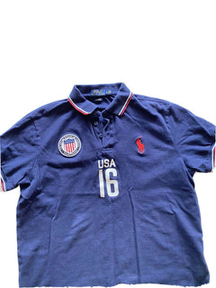 Polo Ralph Lauren USA Flag Custom Fit Polo Shirt L Blue