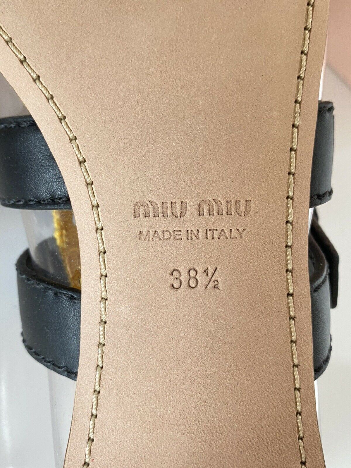 NIB MIU MIU Женские сандалии с прозрачными и желтыми двойными ремешками 8,5 США 5F366C Италия 