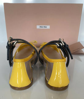 NIB MIU MIU Damensandale mit transparenten und gelben Doppelbändern, 9,5 US 5F366C, Italien 