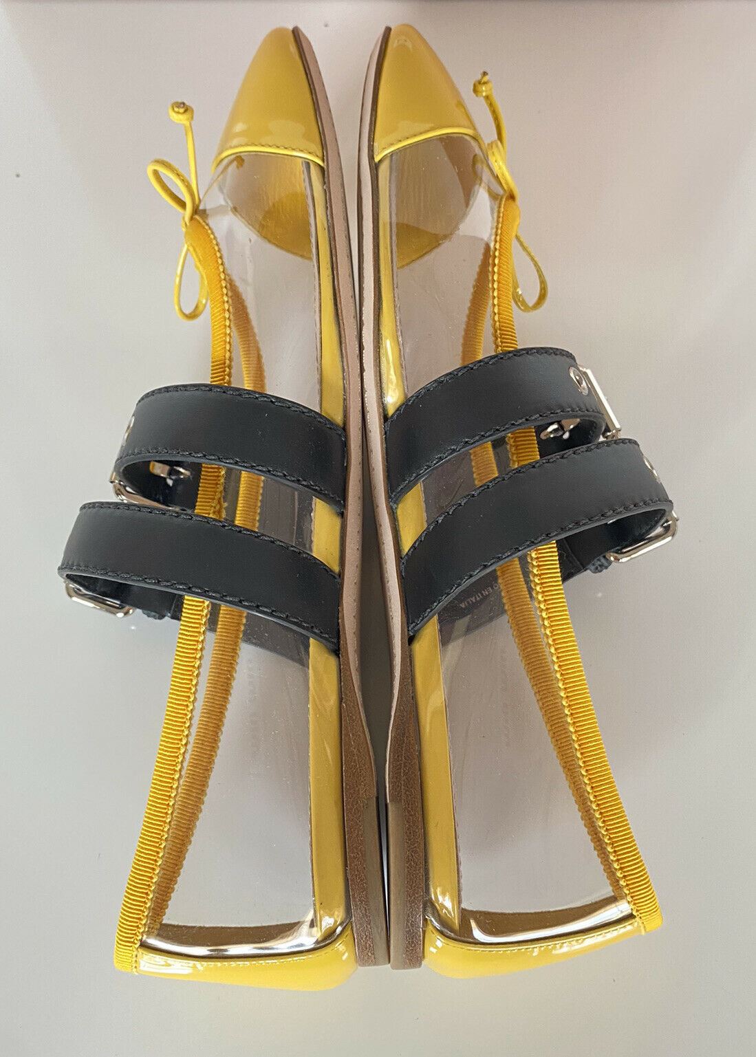 NIB MIU MIU Damensandale mit transparenten und gelben Doppelbändern, 10,5 US 5F366C IT 