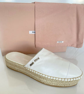 NIB MIU MIU Damen-Espadrille-Pantoletten aus weißem Leder, 10 US 5S787C 