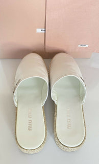 NIB MIU MIU Damen-Espadrille-Pantoletten aus weißem Leder, 10 US 5S787C 