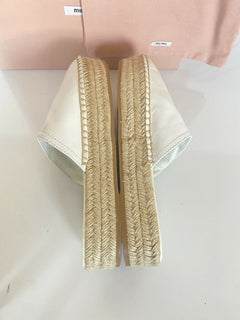 NIB MIU MIU Damen-Espadrille-Pantoletten aus weißem Leder, 10 US 5S787C 