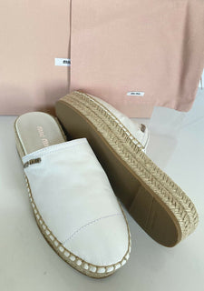 NIB MIU MIU Damen-Espadrille-Pantoletten aus weißem Leder, 10 US 5S787C 