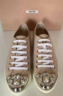 NIB Miu Miu Damen-Sneaker mit Metallkappe und Juwelenverzierung (40 Euro) 5E8557 IT 