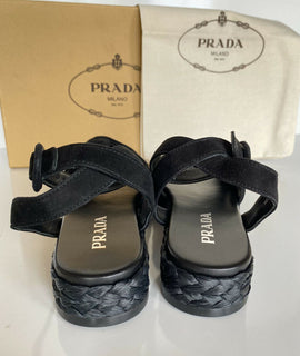 NIB Prada Damen-Espadrille-Sandale aus schwarzem Wildleder, 8 US 1X360L, Italien 
