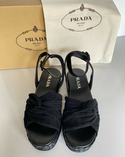 NIB Prada Damen-Espadrille-Sandale aus schwarzem Wildleder, 7,5 US 1X360L, Italien 