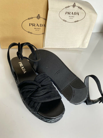 NIB Prada Women's Black Suede Espadrille Sandal 7.5 US 1X360L Italy
