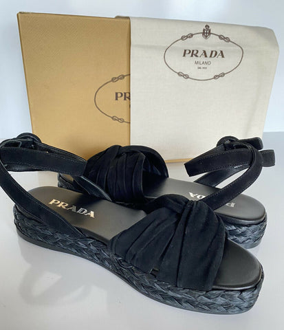 NIB Prada Women's Black Suede Espadrille Sandal 7.5 US 1X360L Italy