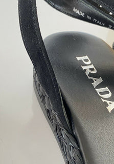 NIB Prada Damen-Espadrille-Sandale aus schwarzem Wildleder, 7,5 US 1X360L, Italien 