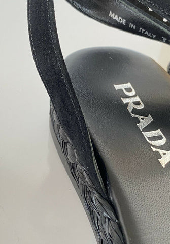 NIB Prada Women's Black Suede Espadrille Sandal 7.5 US 1X360L Italy